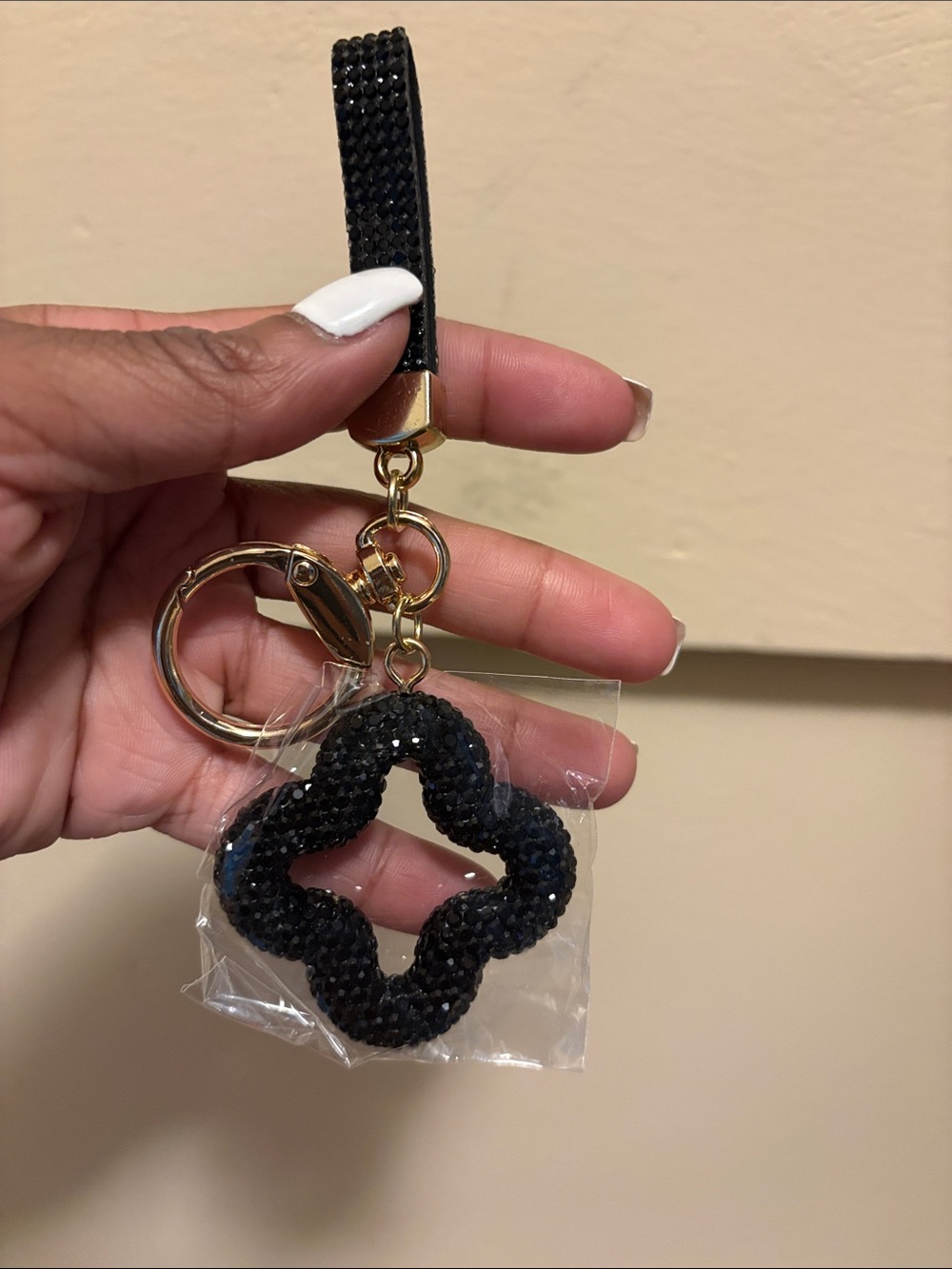 Black Sparkle Clover Keychain Wristlet - Women Accessories